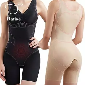 Flarixa, нижнее белье с высокой талией, женское нижнее белье, утягивающее боди, бесшовный комбинезон для девочек, сексуальное кружевное корректирующее белье для женщин M бежевый