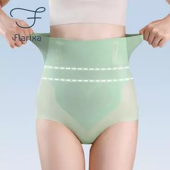 Flarixa новые женские бесшовные трусики с высокой талией, дышащее нижнее белье из ледяного шелка, трусы с подтяжкой живота, формирователь тела, тонкие трусы M чёрный