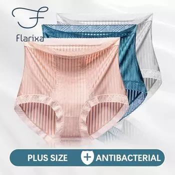 Flarixa прозрачные сексуальные сетчатые трусики из ледяного шелка размера плюс, женские трусики с высокой талией, бесшовное дышащее кружевное нижнее белье для живота XL(62.5-72.5kg) чёрный