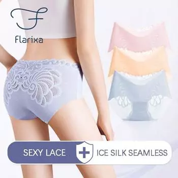 Flarixa сексуальные полые кружевные женские трусики из ледяного шелка, бесшовное дышащее нижнее белье, удобное невидимое нижнее белье, шорты больших размеров M чёрный