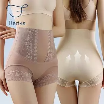 Flarixa, трусики для похудения живота с высокой талией, женские бесшовные трусы-боксеры из ледяного шелка, защитные шорты, формирователь тела 3XL M чёрный