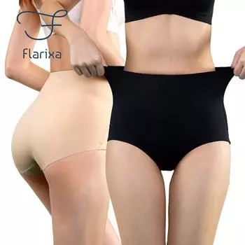 Flarixa, трусики из ледяного шелка с высокой талией и плоской талией, бесшовные женские трусы для похудения с подтяжкой бедер, нижнее белье, корректирующее белье, корректирующее белье XL/XXL чёрный