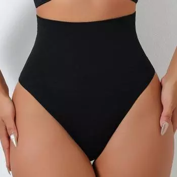 Flarixa Трусики-стринги с высокой талией и Т-образной спинкой для женщин, трусики-бикини, корректирующее белье, нижнее белье больших размеров S чёрный