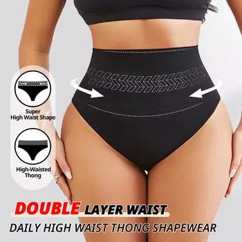 Flarixa Женские бесшовные трусики-стринги с высокой посадкой, с принтом, поддерживающие живот, двухслойное корректирующее нижнее белье S чёрный