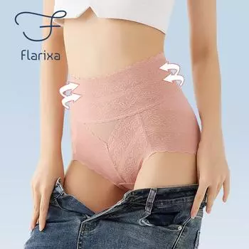 Flarixa женские сексуальные кружевные трусики с высокой талией, трусы с контролем живота, цветочная перспектива, нижнее белье, женские полые прозрачные трусы M