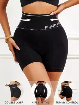 Flarixa Женские трусы-боксеры Бесшовные трусики с высокой талией Трусики с контролем живота Wortout Body Shaper Нескользящие двухслойные шорты для мальчиков Нижнее белье S чёрный
