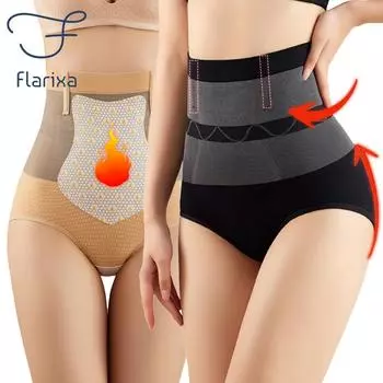 Flarixa женское зимнее термобелье с высокой талией, трусики на плоской подошве, теплые дворцовые трусы, бесшовные трусы Fever, термоодежда M чёрный