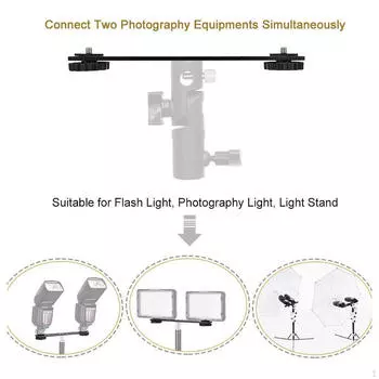 Flash Bracket Accessory Aluminum Alloy Compatible Black Double Head 1/4 Screw Hole and Shoe