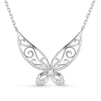 Flash Diamond Hollow Retro Pattern Butterfly Necklace Mori Sweet Sister Flower Fairy Pendant Neck Chain Zircon Butterfly Collarbone Chain copper