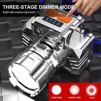 Flashlight Usb Rechargeable Head-Mounted with Power Display Led Camping Supplies Fishing Lamp Portable Waterproof