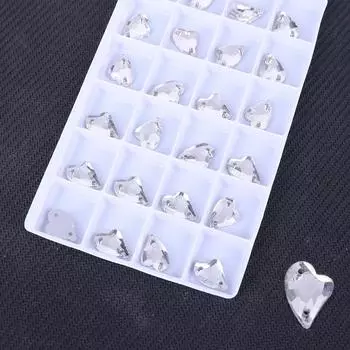 Flat Bottom Crooked Heart-Shaped Glass Hand-Sewn Drill Color Double Hole Colorful Ab Crystal Flat Buckle, Glass Rhinestone Diy Material 9 * 14mm 24pcs/bag белый