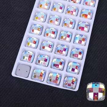 Flat Bottom Double Hole Fat Square Glass Hand Sewn White Ab Drill, High Flash Wedding Glass Hand Sewn Drill Diy Jewelry Accessories 16 * 16mm 28pcs/bag