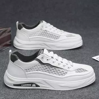 Flat bottom low-top board shoes men s casual little white shoes summer men s shoes 2025 big net hollow trendy shoes students and teenagers 39