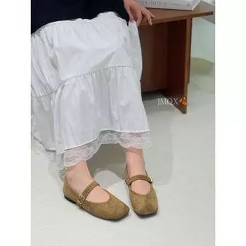 Flat bottom one-pedal Mary Jane shoes children with skirts spring new shallow commuter grandma single shoes 35 абрикосовый