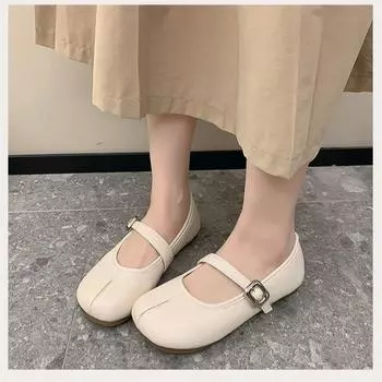 Flat bottom one word with Mary Jane grandma shoes women s 2024 summer new fashion soft sole evening breeze single shoes 35