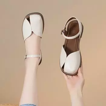 Flat bottom retro bag head sandals women s summer new soft bottom one-word buckle sandals 35