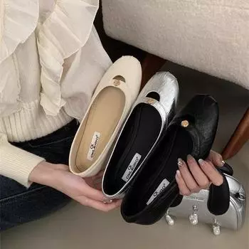 Flat bottom round head silver single shoes women s shoes spring 2025 new commuting versatile one-pedal French evening shoes 35
