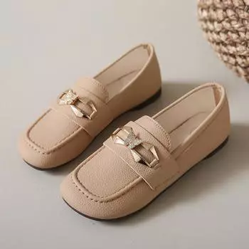 Flat bottom shallow mouth Doudou shoes women s 2025 new fashion casual soft leather soft sole mother shoes lazy one pedal single shoes 35 бежевый