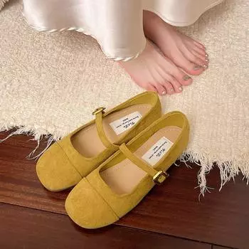 Flat bottom shallow mouth Mary Jane shoes autumn new suede buckle single shoes with skirt women s shoes 35