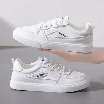 Flat bottom solid color white shoes autumn new lace-up simple casual shoes student versatile board shoes 35