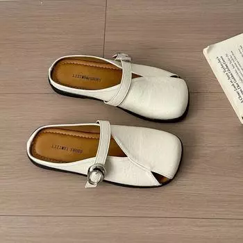 Flat bottom square head bag head half slippers women s summer outer wear new one pedal with skirt single shoes sandals 35