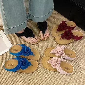 Flat Bottom Tie Flip-flops Female Fairy Shoes Outside Wear Summer Vacation with Skirt Sandals Female Fashion Women Summer Breathable Shoes 35