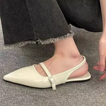 Flat bottom versatile bag head sandals women s shoes 2024 new Mary Jane with skirt pointed temperament niche single shoes 35 чёрный