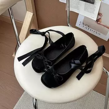 Flat bottom women s spring new retro round head small single shoes ballet shoes bow 35