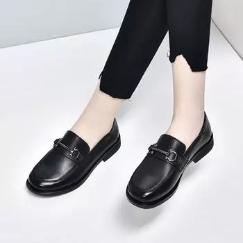 Flat bottom women s spring new round head two wear single shoes first layer cowhide low heel small leather shoes 35