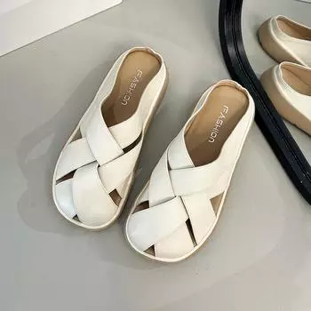 Flat-bottomed bag head and half slippers for women in the summer of 2025, new outer wear, one pedal, casual and versatile, pregnant women s lazy shoes 35