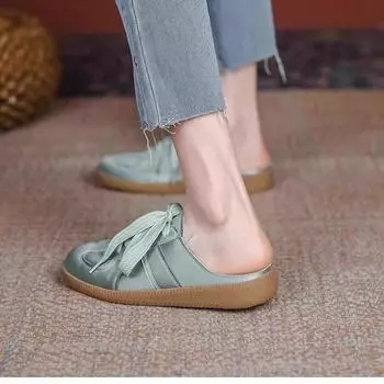 Flat-bottomed bag head half slippers women s summer outer wear 2025 new casual one-pedal pregnant women lazy half tray white shoes 35 белый