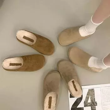 Flat-bottomed Boken slippers women s autumn and winter outer wear high-end bag head 2024 new ugly and cute niche design cotton slippers 35 хаки