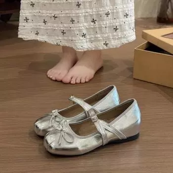 Flat-bottomed buckle Mary Jane shoes, new round head bow single shoes, women s shoes with skirts, women s shoes 35