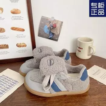 Flat-bottomed casual shoes cute round head with skirt 2024 winter new German training shoes women s versatile velvet warm fashion trend 35 бежевый