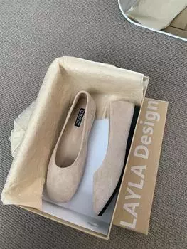 Flat-bottomed commuter versatile single shoes women s shoes spring and autumn new round head black work shoes suede shallow mouth 35