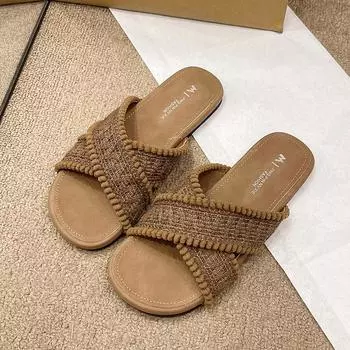 Flat-bottomed cool slippers women s summer new outer wear soft-bottomed beach one-word drag casual versatile with skirt slippers 35 коричневый