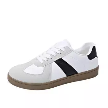 Flat-bottomed fashion little white shoes women s new lace-up color matching board shoes college-style casual single shoes 34