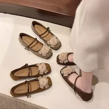 Flat-bottomed French ballet single shoes fairy shoes spring and autumn 2025 new summer skirt ballet evening shoes 35 жёлтый