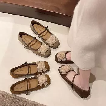 Flat-bottomed French ballet single shoes fairy shoes spring and autumn 2025 new summer skirt Doudou single shoes evening shoes 35 жёлтый