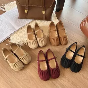Flat-bottomed French square head pleated versatile single shoes women s 2025 new spring one-word buckle with soft-soled Mary Jane Doudou shoes 35 хаки