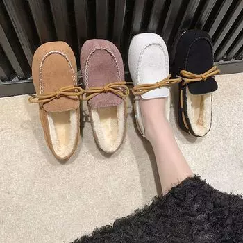 Flat-bottomed large-size Doudou shoes women s 2025 autumn and winter new velvet warm cotton shoes soft-soled lazy pregnant women mother shoes 35