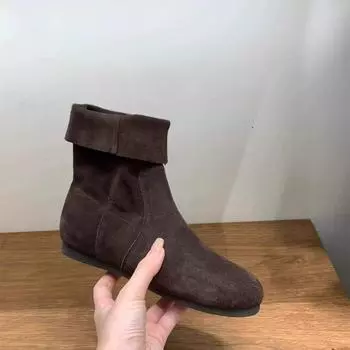 Flat-bottomed leather retro Martin boots women s shoes 2024 new spring, autumn and winter Korean version and ankle boots sleeve small short boots 35 кофейный