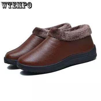 Туфли для мам с плоским дном и низким каблуком, с круглым носком, хлопковая обувь для пожилых людей, короткие ботинки с мягкой подошвой, женские плюшевые теплые зимние ботинки 40