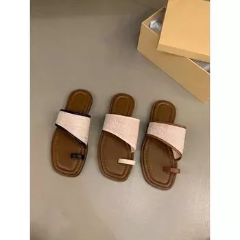 Flat-bottomed retro cover-toed small cool slippers women s shoes summer wear 2025 new summer soft-soled beach sandals 35 коричневый