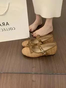 Flat-bottomed retro woven Mary Jane beautiful fashion single shoes women s shoes new soft-soled beanie shoes 35