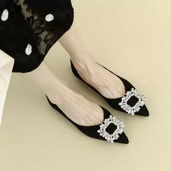 Flat-bottomed rhinestone Doudou single shoes women s spring and autumn 2025 new French sensual grandma ladyshoes trendy shoes 35