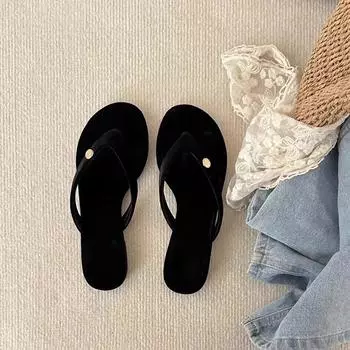 Flat-bottomed slippers versatile leather flip-flops women s summer sandals 35