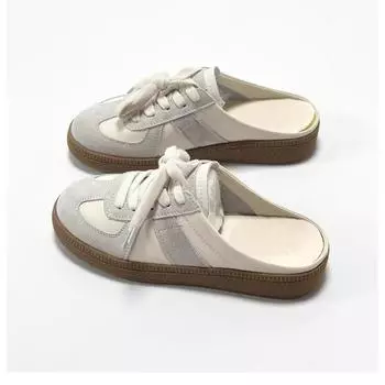 Flat-bottomed sports and leisure little white shoes summer new fashion casual half slippers round head set feet lazy shoes women 35