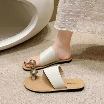Flat-bottomed toe French cool slippers design sense niche Roman women s shoes spring and summer outer wear seaside sandals beach slippers 35 серебряный