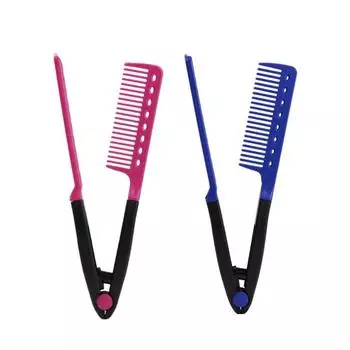 Flat Comb Straightening Comb Salon Hair Brush Combs Hairdressing Styling Hair Straightener V-shaped Straight Comb синий